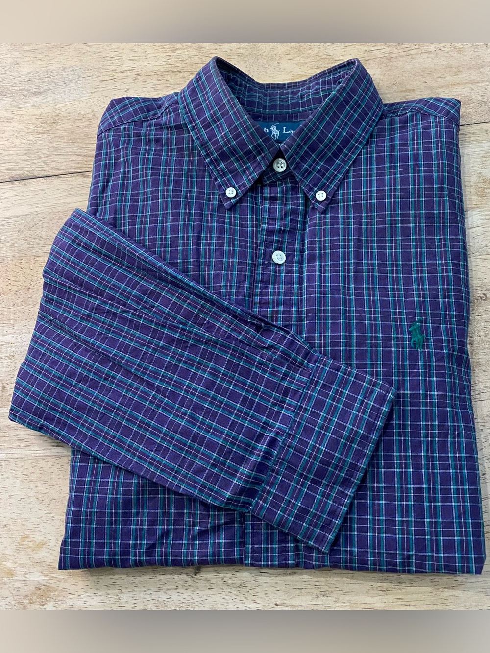 Ralph Lauren Men’s Sz L Vintage Blue Plaid Button Down Oxford